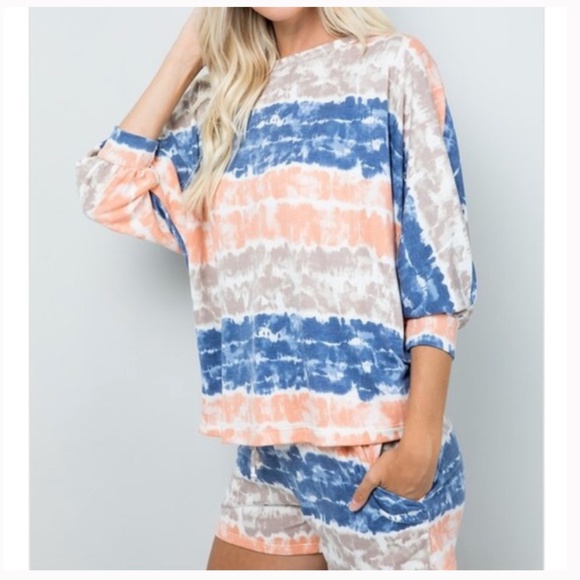 NWT STYLISH OPEN TIE DYE CROSS TOP & SHORTS - M - Picture 3 of 7